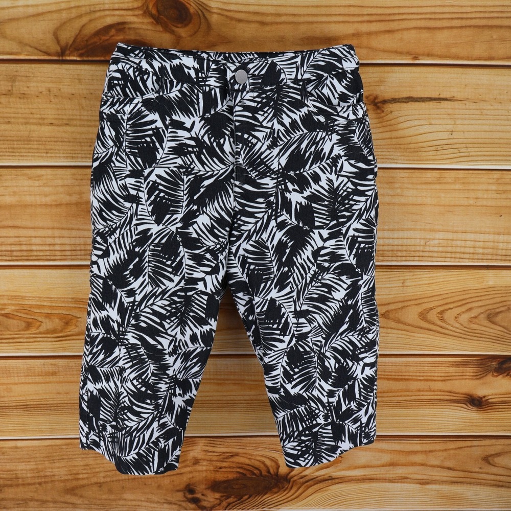 Christopher & Banks Pedal Pusher Pants Womens‎ 8 Black Leaves Stretch High Rise